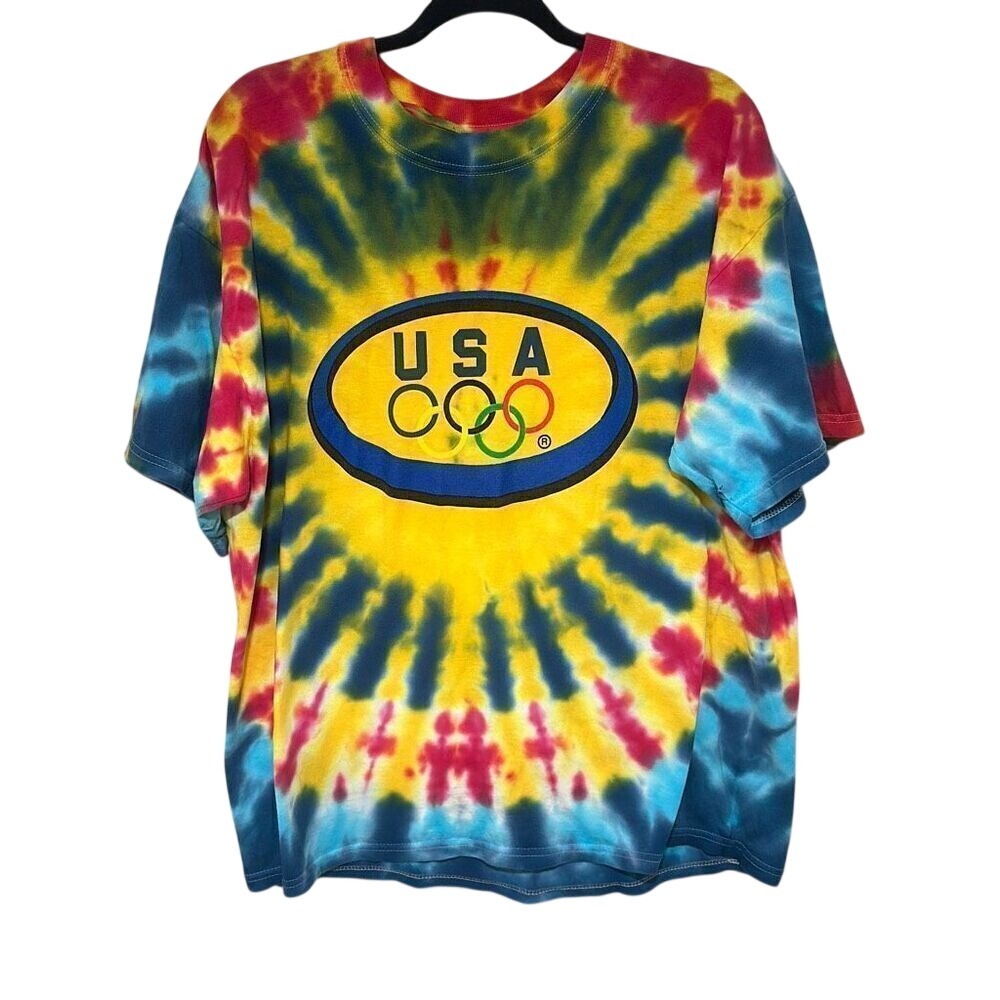 Vintage 2000's Mens Short Sleeve 2002 Winter Olympics Tide Dye T-Shirt Size XL